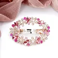 Elegant rose gold hair clip with pink crystals and floral rhinestone patterns - Five-Petal Flower Red