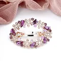 Elegant purple floral crystal hair clip with gold metal base and rhinestone accents - Petal Flower Purple