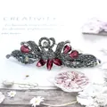 Fermaglio per capelli a cigno in metallo vintage con strass e cristalli magenta - Rosso