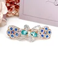 Fermaglio vintage in oro rosa con strass blu e cristalli verdi a farfalla - Design n. 3 / Blu