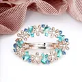 Floral crystal spring hair clip with blue rhinestones and elegant gold finish - Five-Petal Flower Blue