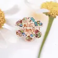 Mini pince à cheveux fleurie avec strass colorés sur métal doré rose élégant - Multicolore (Aléatoire)