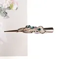 Eleganter Haarklammer mit grünen Kristallen und Gold-Finish im Blumen-Design - Blau