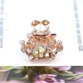 Rose gold mini crown hair claw with sparkling crystals and colorful rhinestones - Yellow