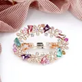 Elegant gold spring hair clip with colorful crystals and floral rhinestones - Five-petal Flower Multi-color