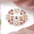 Floral crystal hair clip in rose gold finish with pink rhinestones for elegant styling - Three-Petal Flower Red