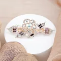 Elegant purple crystal flower hair clip with golden hollow frame and rhinestones - Rose Purple