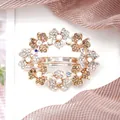 Floral crystal hair clip with champagne and AB rhinestones on rose gold spring barrette - Three-Petal Flower Champagne