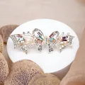 Elegant butterfly spring hair clip with purple and green crystals on gold metal base - Butterfly Multicolored (Random Mix)