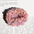 Pink plush knitted scrunchie with colorful pompoms for girls hair styling - Pink