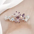 Barrette à cheveux fleur dorée élégante avec cristaux violets et strass étincelants - Floral Cristal Violet