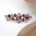Barrette à cheveux fleur bronze vintage avec cristaux violets et perles blanches - Floral Perle Violet