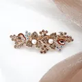 Barrette fleurie élégante dorée champagne avec perles et cristaux scintillants - Floral Perle Champagne
