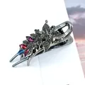 Gunmetal flower hair clip with grey crystals and colorful rhinestones for women - Azalea Multicolor (Random Colors)