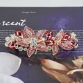 Elegant rose gold spring hair clip with pink crystals and water drop gemstones - Star Flower Red