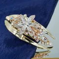 Pince à cheveux fleur dorée élégante avec cristaux clairs et strass AB pour femmes - Blanc