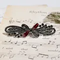 Retro gunmetal hair clip with dark grey rhinestones and burgundy crystal butterfly design - Gun Black Red Flower