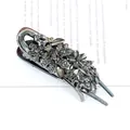 Gunmetal flower hair clip with grey crystals and vintage floral design - Calla Lily Black