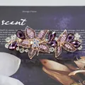 Vintage gold hair clip with large purple crystals and sparkling floral rhinestones - Star Flower Purple