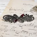 Vintage gunmetal butterfly spring hair clip with dark grey and purple rhinestones - Gun Black Purple Flower