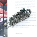 Gunmetal flower hair claw clip with dark crystals and vintage leaf texture - Campsis Grandiflora Black