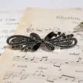 Gunmetal spring hair clip with dark grey rhinestones and black drop beads - Gun Black Black Flower