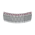 Floral hair comb with pink and clear crystals on a black metal base for hair styling - 22 Teeth / Red