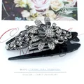Retro black alloy hair claw with sparkling water-drop rhinestones in flower design - Lily Gray
