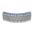 Blue crystal floral hair comb with plum blossom rhinestone pattern on black metal - 22 Teeth / Blue