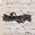 Vintage gun-black bow hair clip with dark purple crystals and grey rhinestones - Gun Black Purple Ribbon