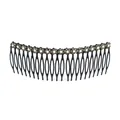 Vintage floral hair side comb with grey crystals and black 20-tooth plastic base - Coffee