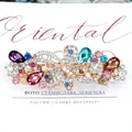 Gold crystal spring hair clip with colorful pear-shaped rhinestones for ponytails - Jade Butterfly