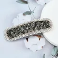 Rectangle hair clip with dark grey crystals, white pearls, and micro rhinestones - Rectangle / Graphite