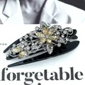 Elegant black swallowtail hair claw with champagne rhinestones and floral design - Star Yellow