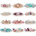 Set of 12 vintage gold metal hair clips with colorful rhinestones in floral butterfly shapes - 12PCS / Multicolor
