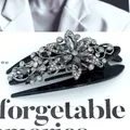 Elegant black swallowtail hair claw clip with vintage grey rhinestone floral patterns - Star Gray