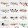 French vintage style metal hair clips set with colorful rhinestones and crystal designs - 12 Pieces Pack (No.6) / Multicolor