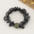 Elastico per capelli in rete nera a pieghe con una pallina di strass luccicanti - Mesh / grigio scuro