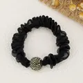 Elastico scrunchie nero in rete con sfera di strass per acconciature alla moda - Mesh / Nero