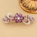 Elegant rose gold hair clip with purple crystal flower and sparkling rhinestones - Flower Purple