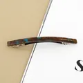 Barrette à cheveux vintage motif écaille de tortue ambre et bleu avec texte doré - Café Foncé