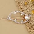 Pinza de pelo hoja oro rosa con diamantes de imitación blancos y perla mujer - Hoja