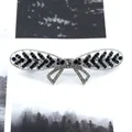 Silver bow hair clip with dark blue rhinestones and elegant crystal embellishments - Luoxu Series Blue