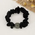 Elegant black mesh scrunchie with a sparkling rhinestone ball charm for high ponytails - Satin / Black