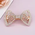 Elegante fermaglio per capelli a fiocco in oro rosa con strass bianchi lucidi - Bianco Squisito
