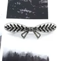 Elegant silver alloy hair clip with black rhinestones in a butterfly bow shape - Luoxu Series Black