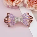 Pince à cheveux nœud avec strass dégradé violet élégante et monture dorée pour femme - Violet Étincelant