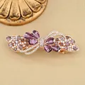 Elegant rose gold hair clip with purple crystals and sparkling rhinestones for women - Purple Petal