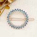Funkelnde blaue Strass-Haarklammer in Roségold-Legierung mit elegantem runden Design - Kreis Blau (Chanel Stil)