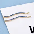 Fermagli per capelli a onda in lega dorata con strass blu luminosi su supporto - Blu Ondulato (Base Oro Rosa)